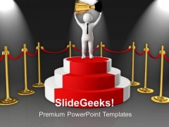 Winner On Podium With Golden Trophy Success PowerPoint Templates Ppt Backgrounds For Slides 0813 Winner On Podium With Golden Trophy Success PowerPoint Templates Ppt Backgrounds For Slides 0813
