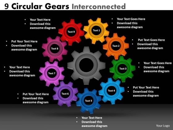 Business Cycle Diagram 9 Circular Gears Interconnected Sales Diagram