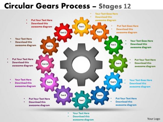 Business Cycle Diagram Circular Gears Process Stages 12 Strategy Diagram