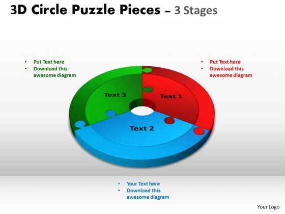 Business Diagram 3d Circle Puzzle Diagram 3 Templates Stages Slide Layout Sales Diagram