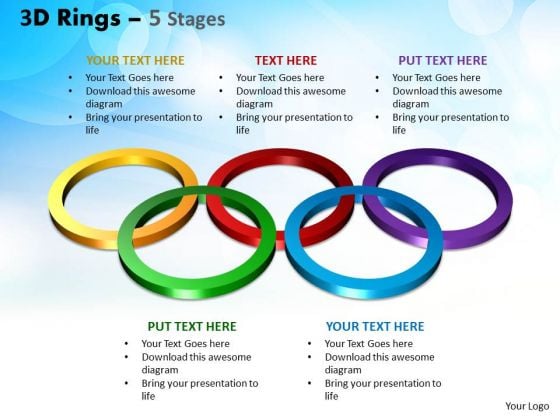 Business Diagram 3d Rings 5 Stages Sales Diagram