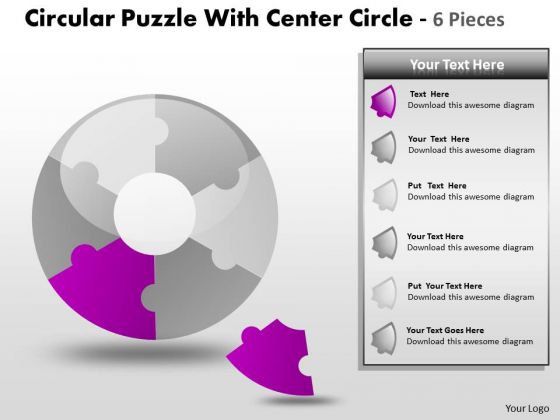 Business Diagram Circular Puzzle With Center Circle 6 Pieces Consulting Diagram