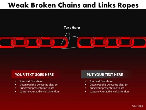 Business Diagram Weak Broken Chains And Links Ropes Marketing Diagram