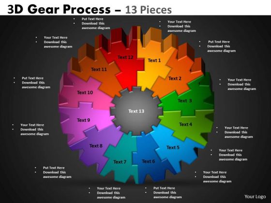 Business Finance Strategy Development 3d Gear Process 13 Pieces Style Marketing Diagram