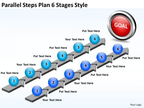Business Finance Strategy Development Parallel Steps Plan 6 Stages Style Marketing Diagram