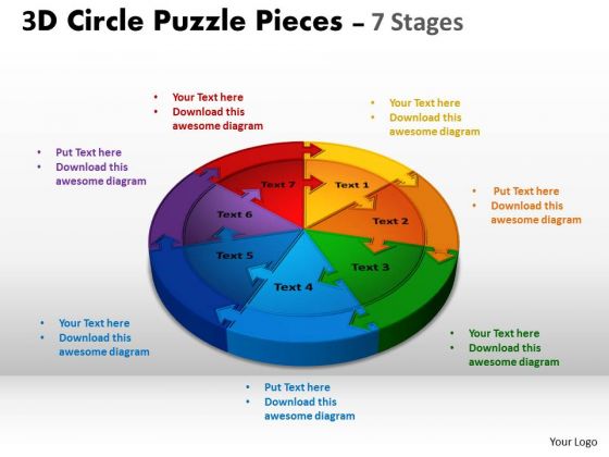 Business Framework Model 3d Circle Puzzle Diagram 7 Stages Marketing Diagram