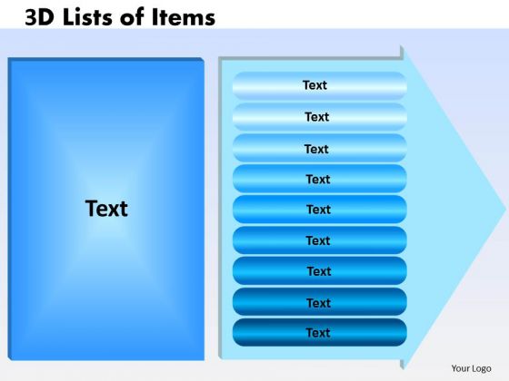 Business Framework Model 3d Lists Of Items 9 Marketing Diagram