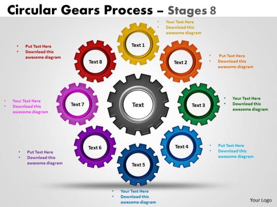 Business Framework Model Circular Gears Flowchart Process Diagram Stages 8 Strategy Diagram