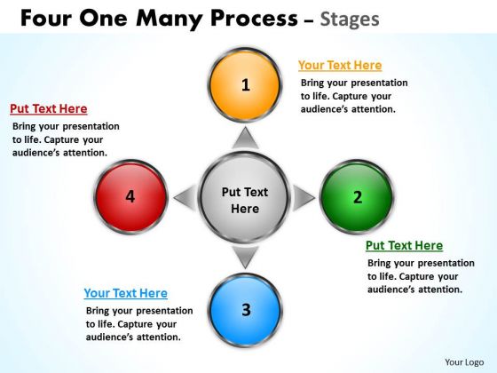 Business Framework Model Four One Many Process Stages Strategy Diagram Business Framework Model Four One Many Process Stages Strategy Diagram