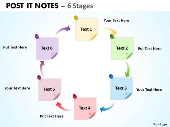 Business Framework Model Post It Notes 6 Stages Marketing Diagram