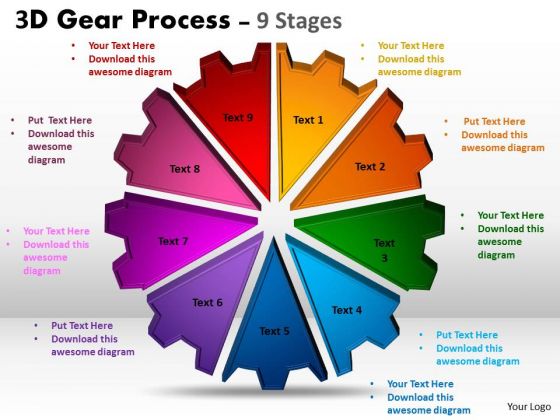 Consulting Diagram 3d Gear Process 9 Stages Business Cycle Diagram