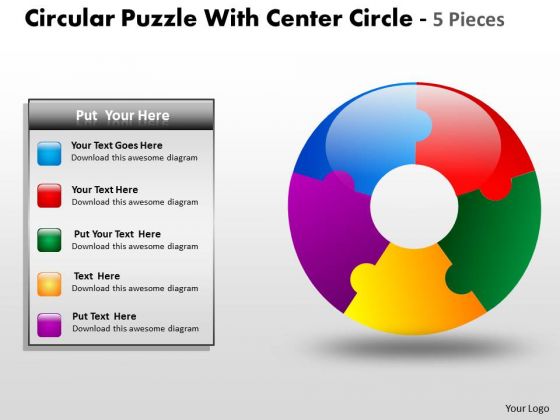 Consulting Diagram Circular Puzzle With Center Circle 5 Pieces Sales Diagram