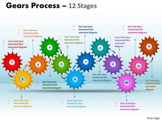 Consulting Diagram Gears Process 12 Stages Business Finance Strategy Development