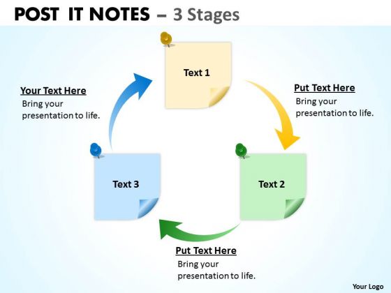 Consulting Diagram Post It Notes 3 Stages Strategy Diagram