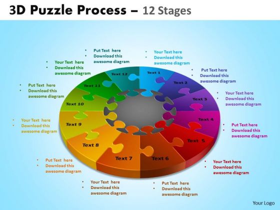 Mba Models And Frameworks 3d Puzzle Process 12 Stages Strategy Diagram