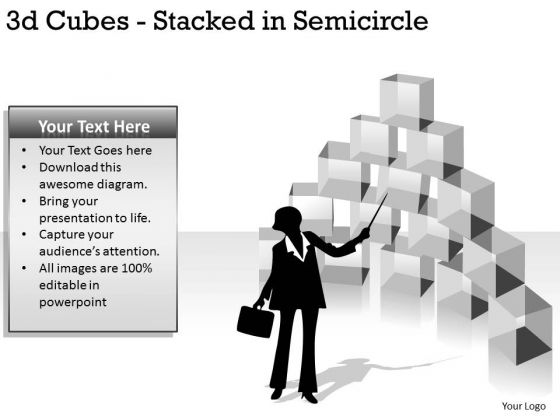 Sales Diagram 3d Cubes Stacked In Semicircle Consulting Diagram