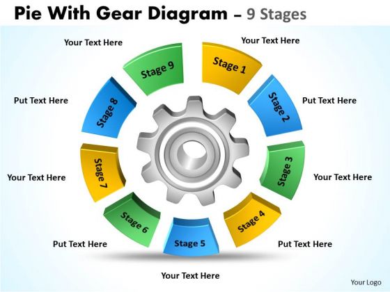 Sales Diagram Pie With Gear Diagram 9 Stages Business Finance Strategy Development
