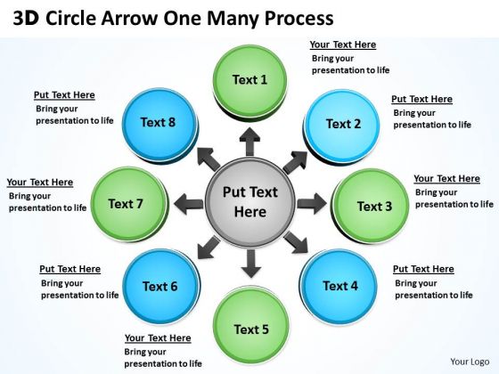Strategic Management 3d Circle Arrow One Many Process Sales Diagram