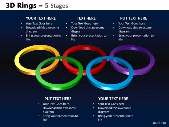 Strategic Management 3d Rings 5 Stages Business Diagram