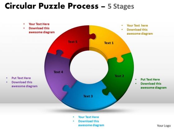 Strategic Management 5 Components Circular Puzzle Process Strategy Diagram