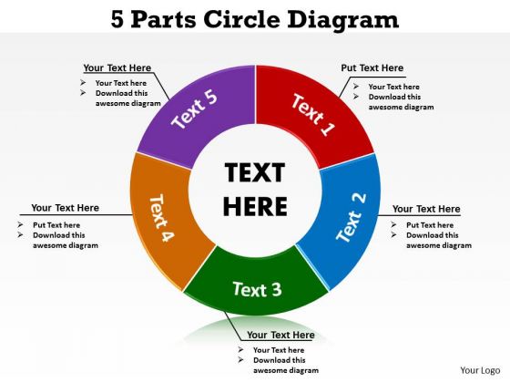 Strategic Management 5 Parts Circle Diagram Business Diagram