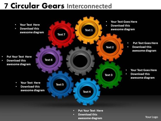 Strategic Management 7 Circular Gears Interconnected Consulting Diagram