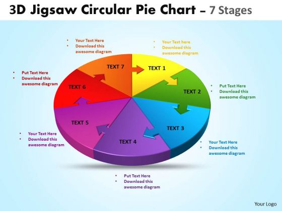 Strategic Management 7 Stages 3d Jigsaw Circular Pie Chart Diagram Sales Diagram