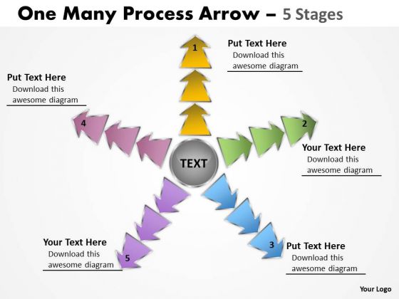 Strategic Management One Many Process Arrow 5 Stages Business Framework Model