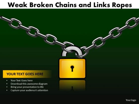 Strategic Management Weak Broken Chains And Links Ropes Marketing Diagram