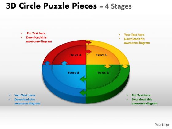 Strategy Diagram 3d Circle Puzzle Diagram 4 Stages Business Framework Model