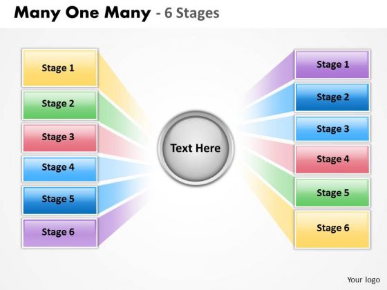 Strategy Diagram Many One Many 6 Stages Business Diagram