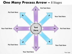 Strategic Management One Many Process Arrow 8 Stages Sales Diagram