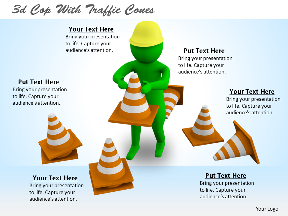 Corporate Business Strategy 3d Cop with Traffic Cones Character Modeling