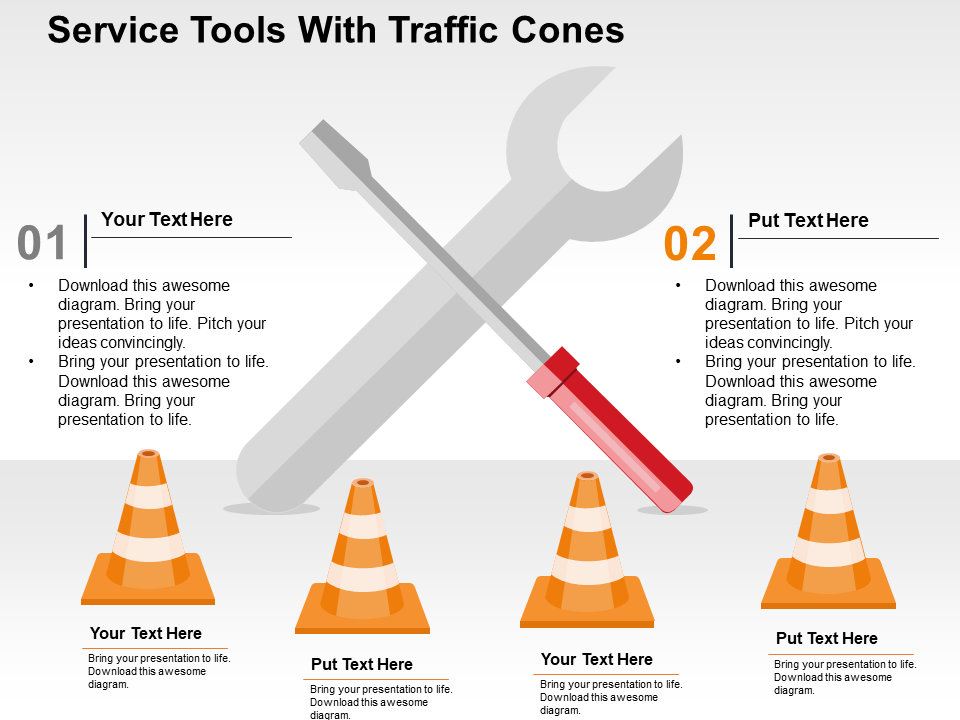 Ferramentas de serviço com modelos de PowerPoint de cones de trânsito