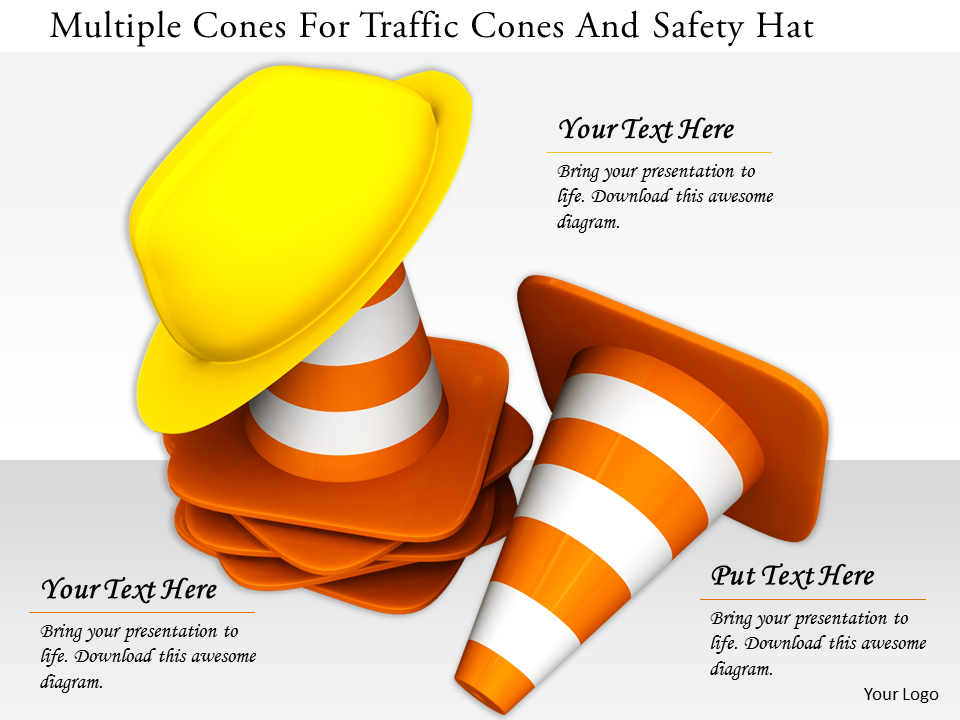 Stock Photo Multiple Cones For Traffic Cones And Safety Hat PowerPoint Slide