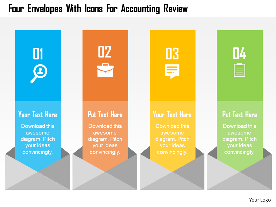 Business Diagram Four Envelopes With Icons For Accounting Review Presentation Template