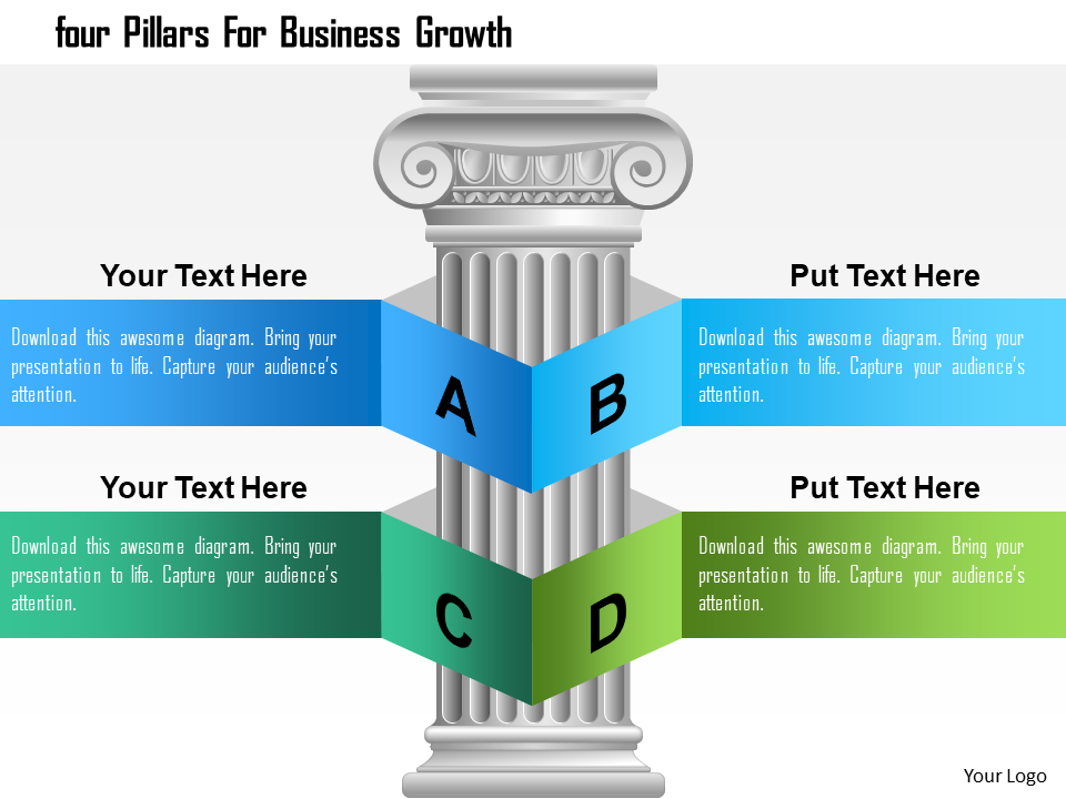 Business Diagram Four Pillars For Business Growth Presentation Template