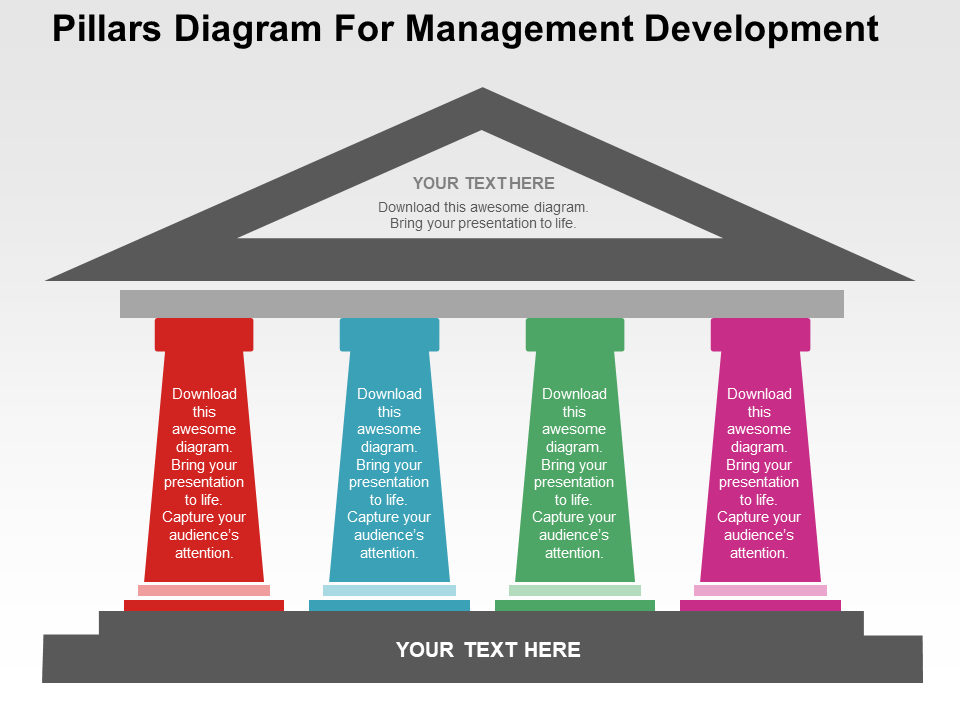 Pillars Diagram For Management Development PowerPoint Templates
