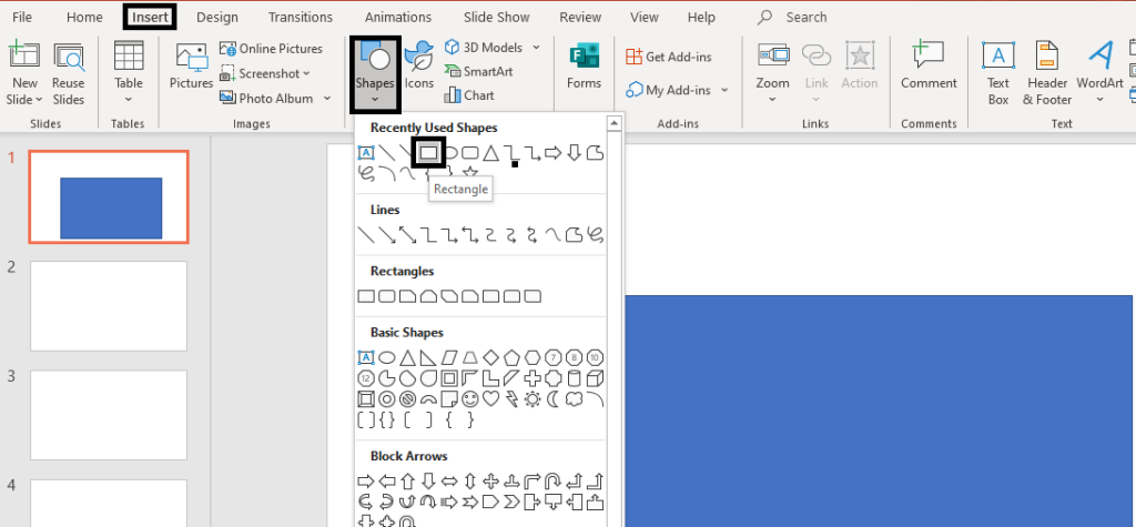 Step #1- Insert a Rectangular shape