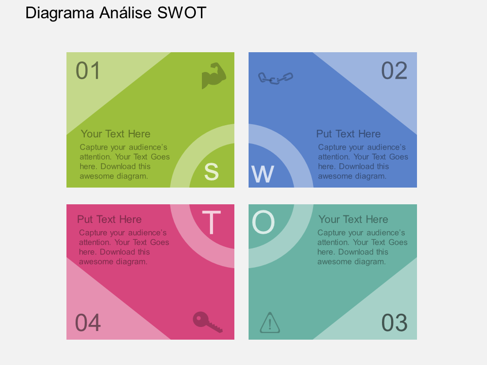 Modelo de Powerpoint de Diagrama de Análise SWOT de Quatro Etapas