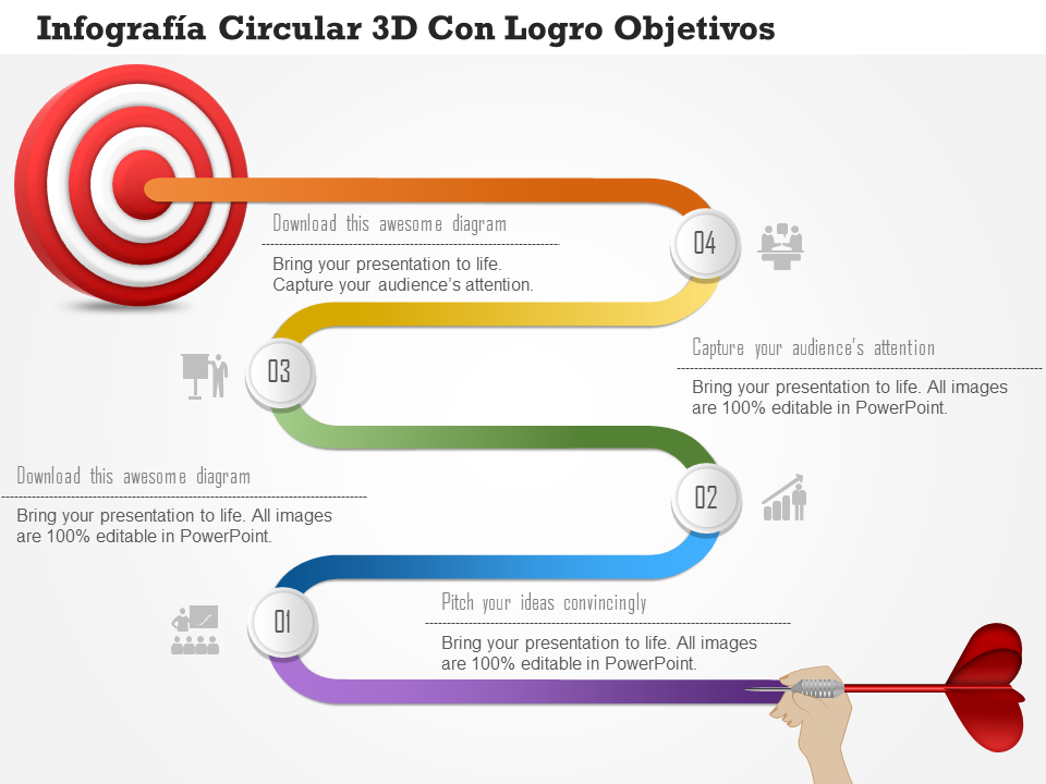 diagrama de negocios infografía circular 3d con plantilla de powerpoint de logro de objetivos